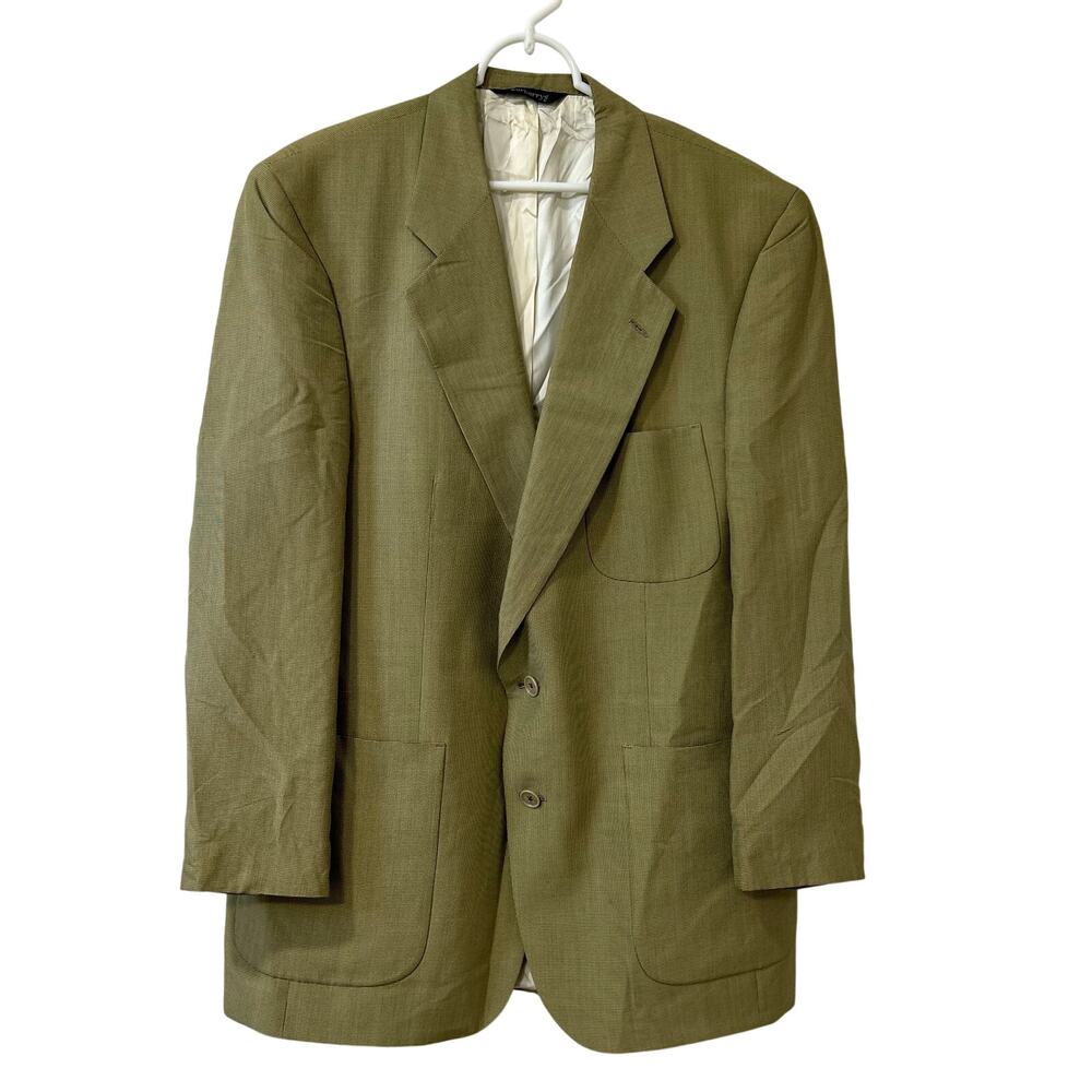 Burberry's Vintage Mens Sz 40R Green 100% Pure Silk Suit Jacket Blazer Office 90